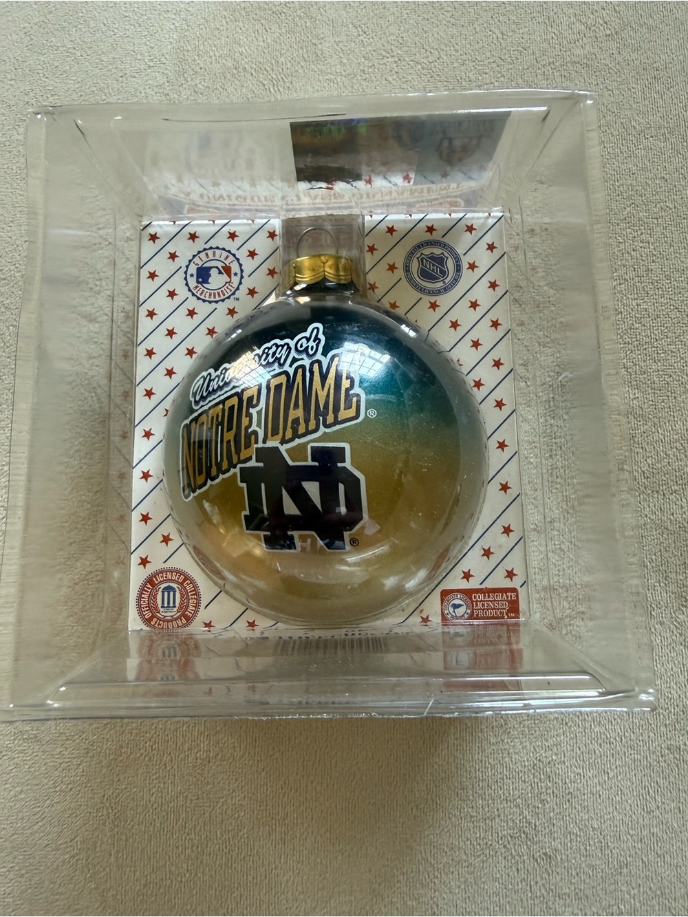 University of Notre Dame Gradient Glass Ornament - NEW in packaging